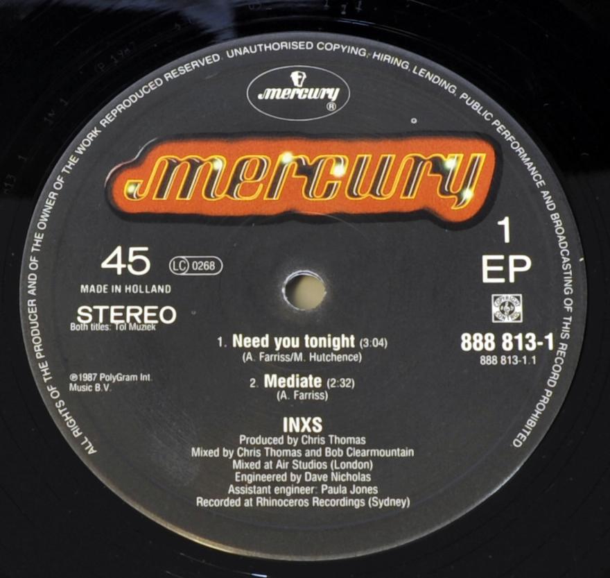 INXS "Need You Tonight" Vinyl Label