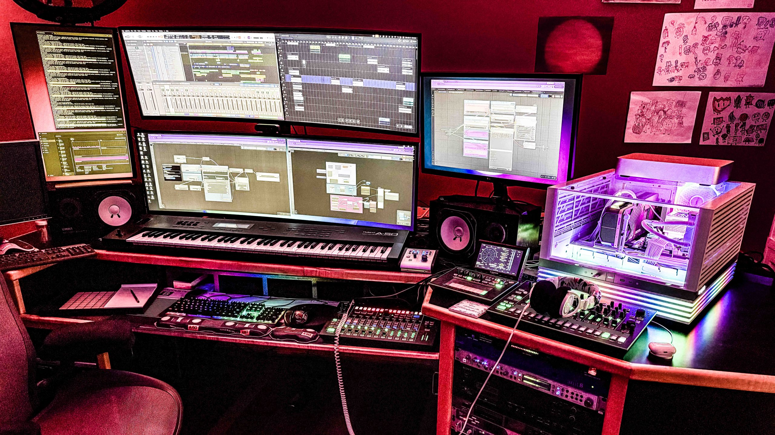 Ryeland Allison's workstation, featuring the Roland A-50 MIDI Keyboard Controller along with the AIRA MX-1 Mix Performer, TB-3 Touch Bassline, and TR-8 Rhythm Performer