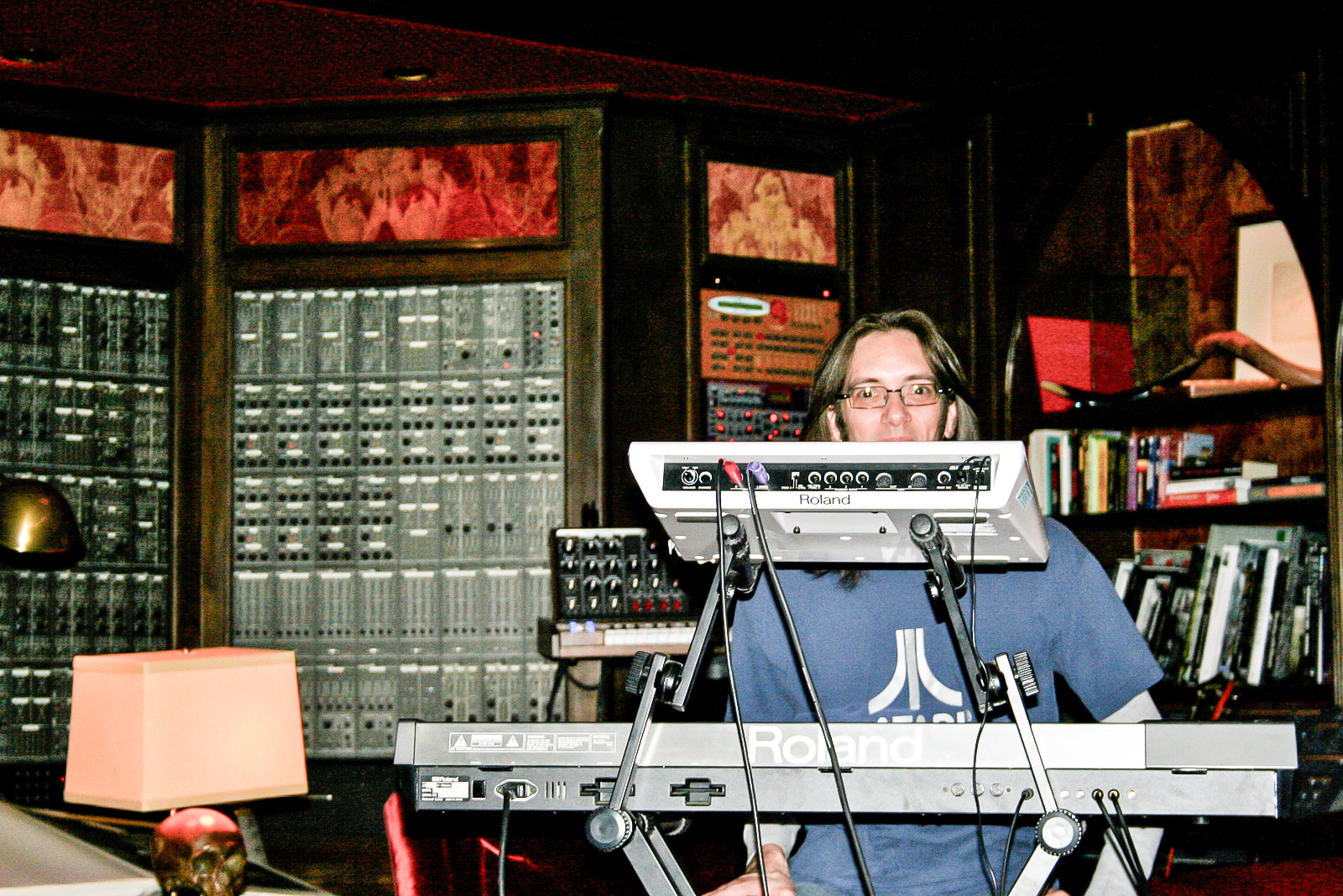 Ryeland Allison at work in Hans Zimmer's studio (Roland System-100 pictured behind).