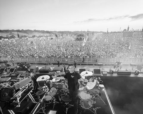 Drum tech Tom 'Woody' Wood with The Prodigy headlining Glastonbury in 2025