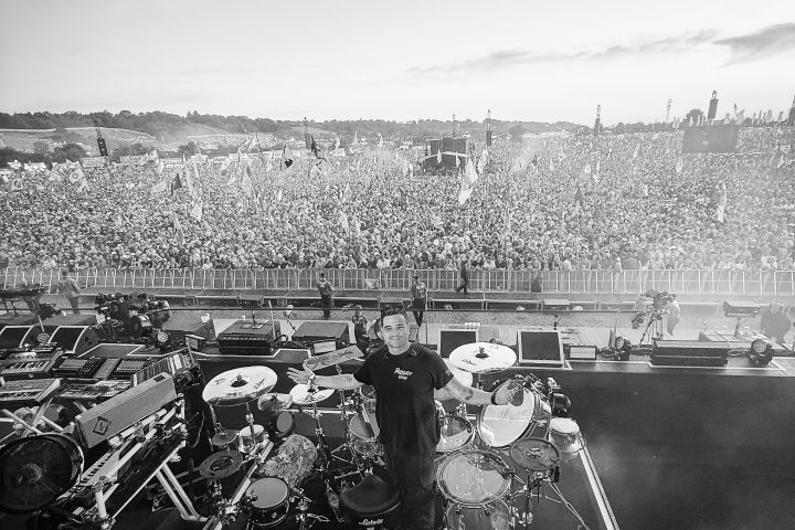 Drum tech Tom 'Woody' Wood with The Prodigy headlining Glastonbury in 2025