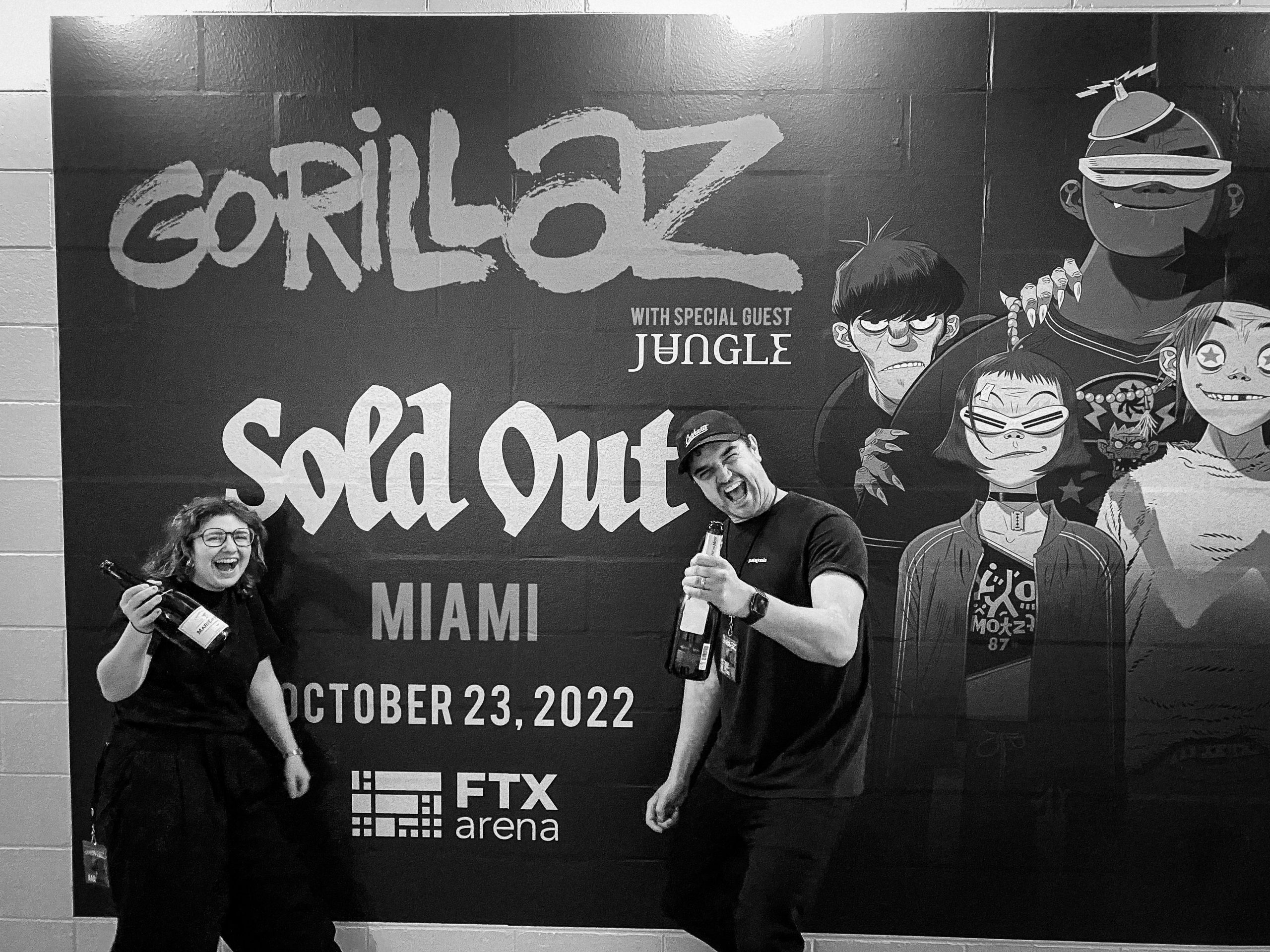 Drum tech Tom 'Woody' Wood with Gorillaz in Miami, 2022