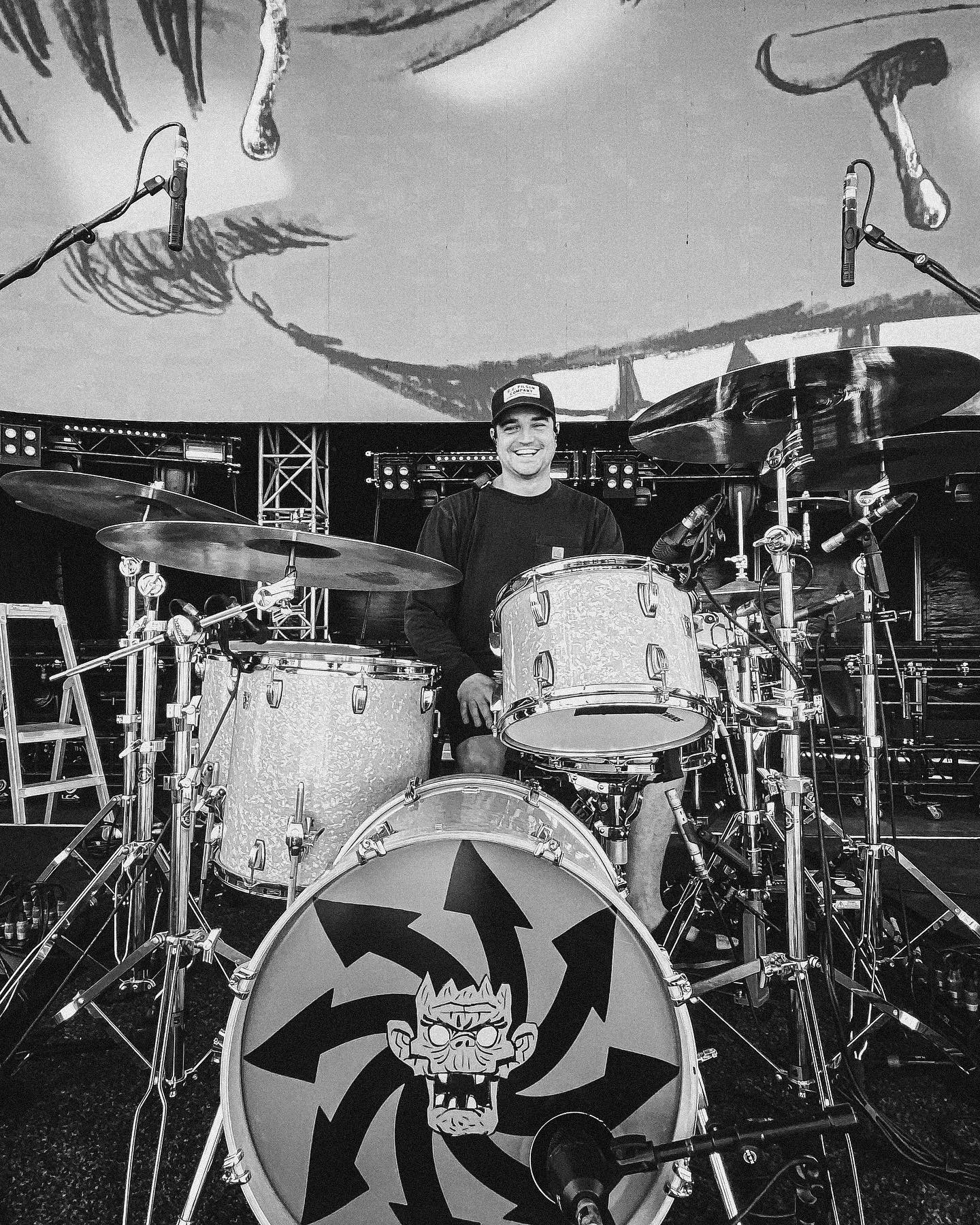 Drum tech Tom 'Woody' Wood on tour with Gorillaz in Europe in 2022