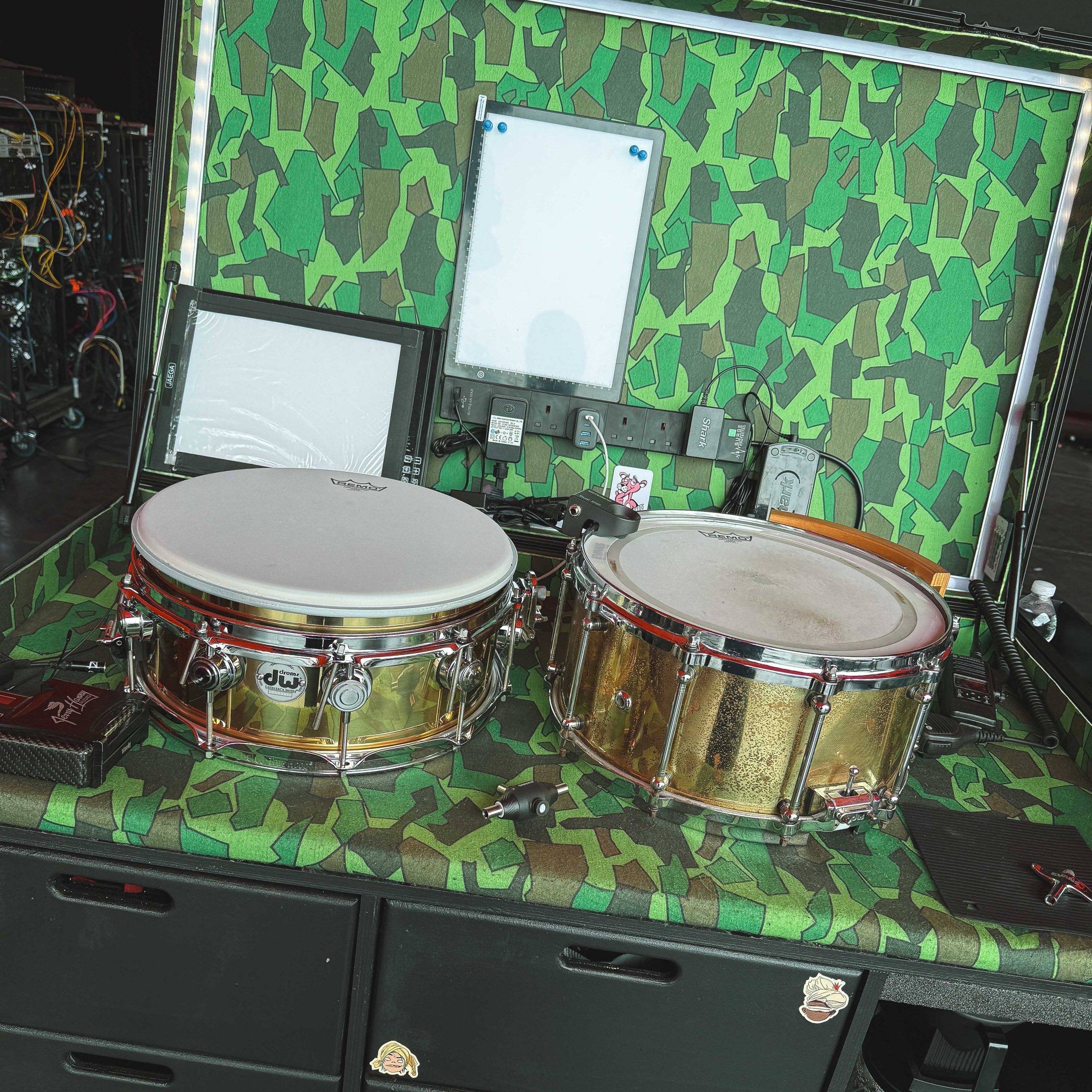 Drum tech Tom 'Woody' Wood with Gorillaz in 2026—new workbox, new DW snare