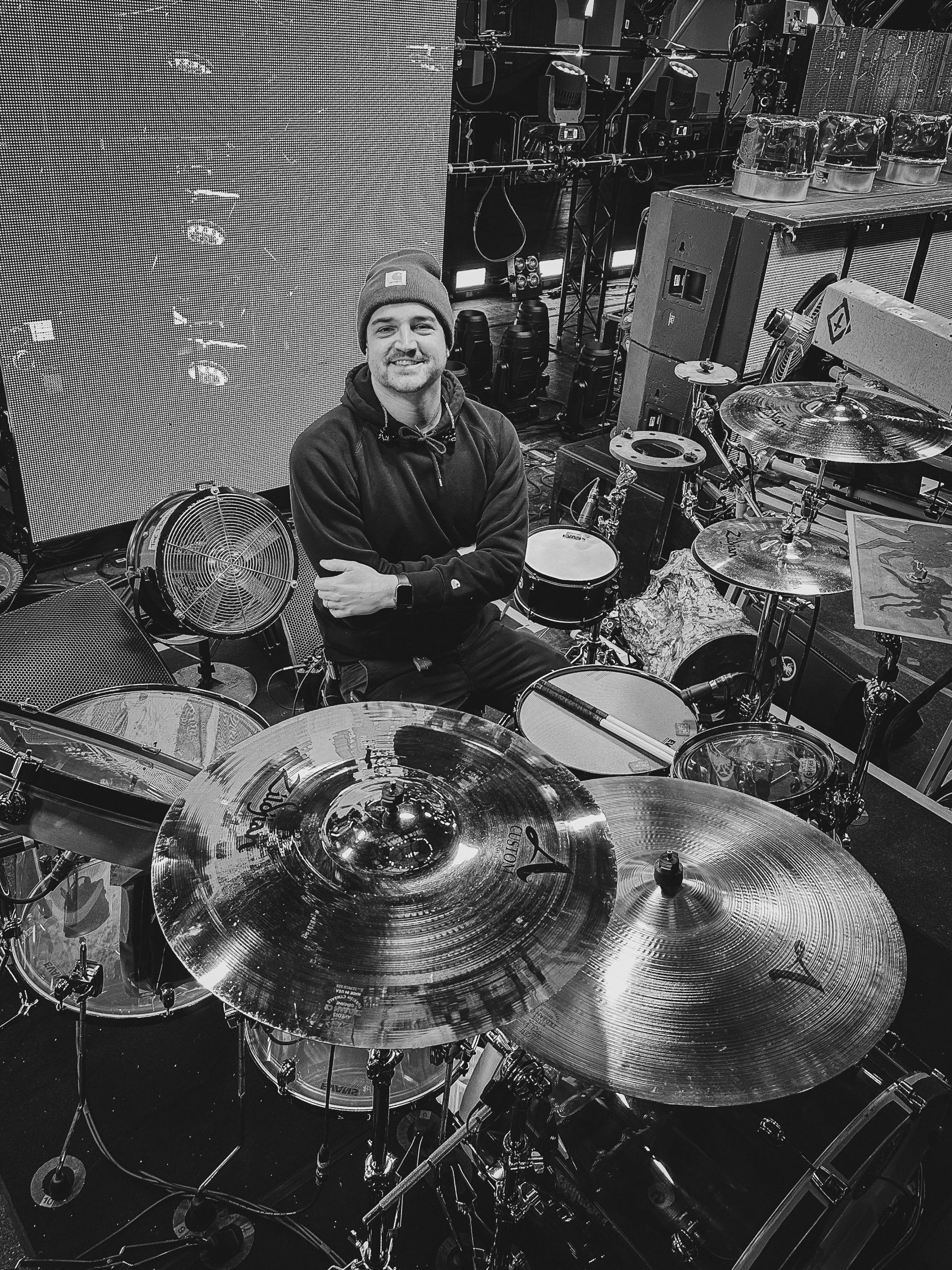 Drum tech Tom 'Woody' Wood on tour with The Prodigy in 2023