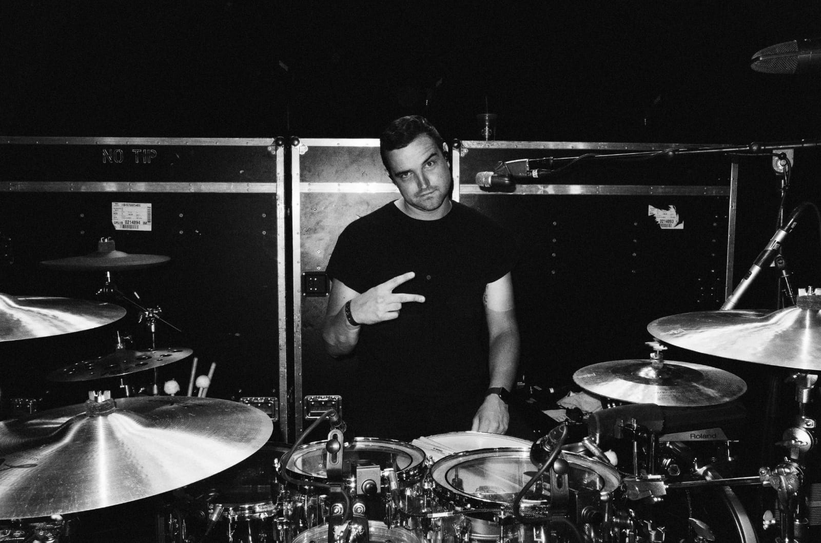 Drum tech Tom 'Woody Wood at The Roxy in Los Angeles
